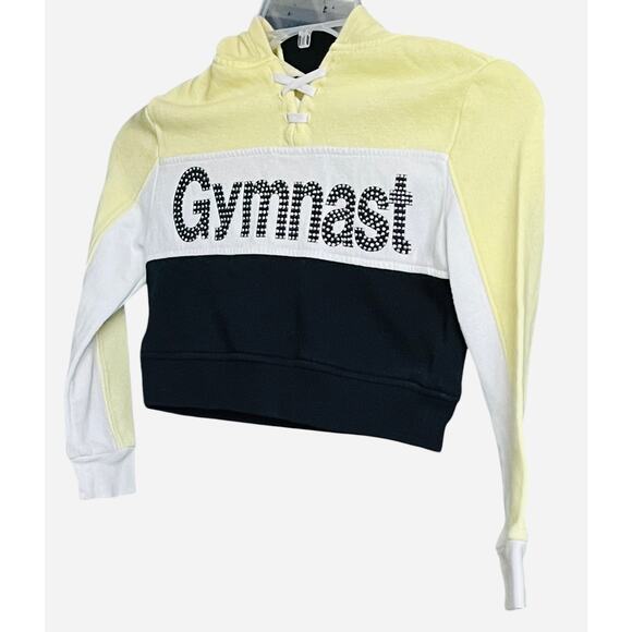JUSTICE ACTIVE CROPPED LONG SLEEVE GYMNAST HOODIE, GIRLS, 6/7-YELLOW BLACK WHITE - Picture 2 of 10
